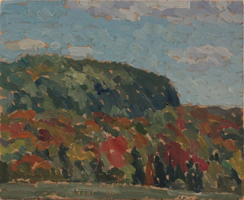 Foot Hills, Metcalfe, Fall, oil on wood, 8" x 9.5", $180