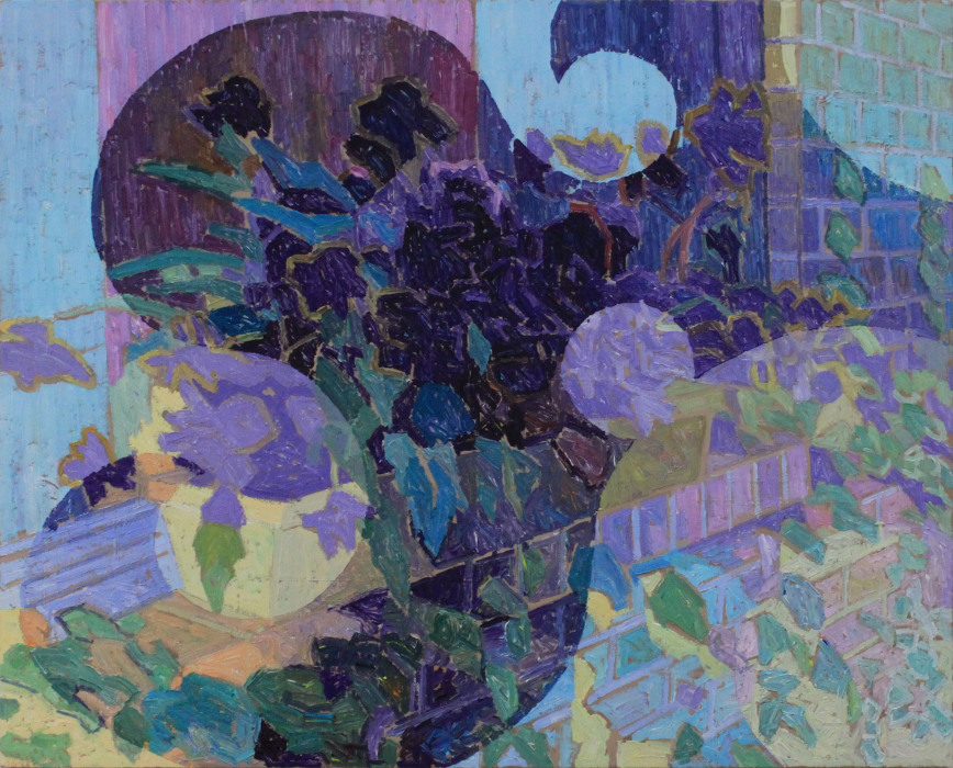 Begonias on a Ledge with Vines/oil on wood/29"x36"x1.5"/$750/unframed