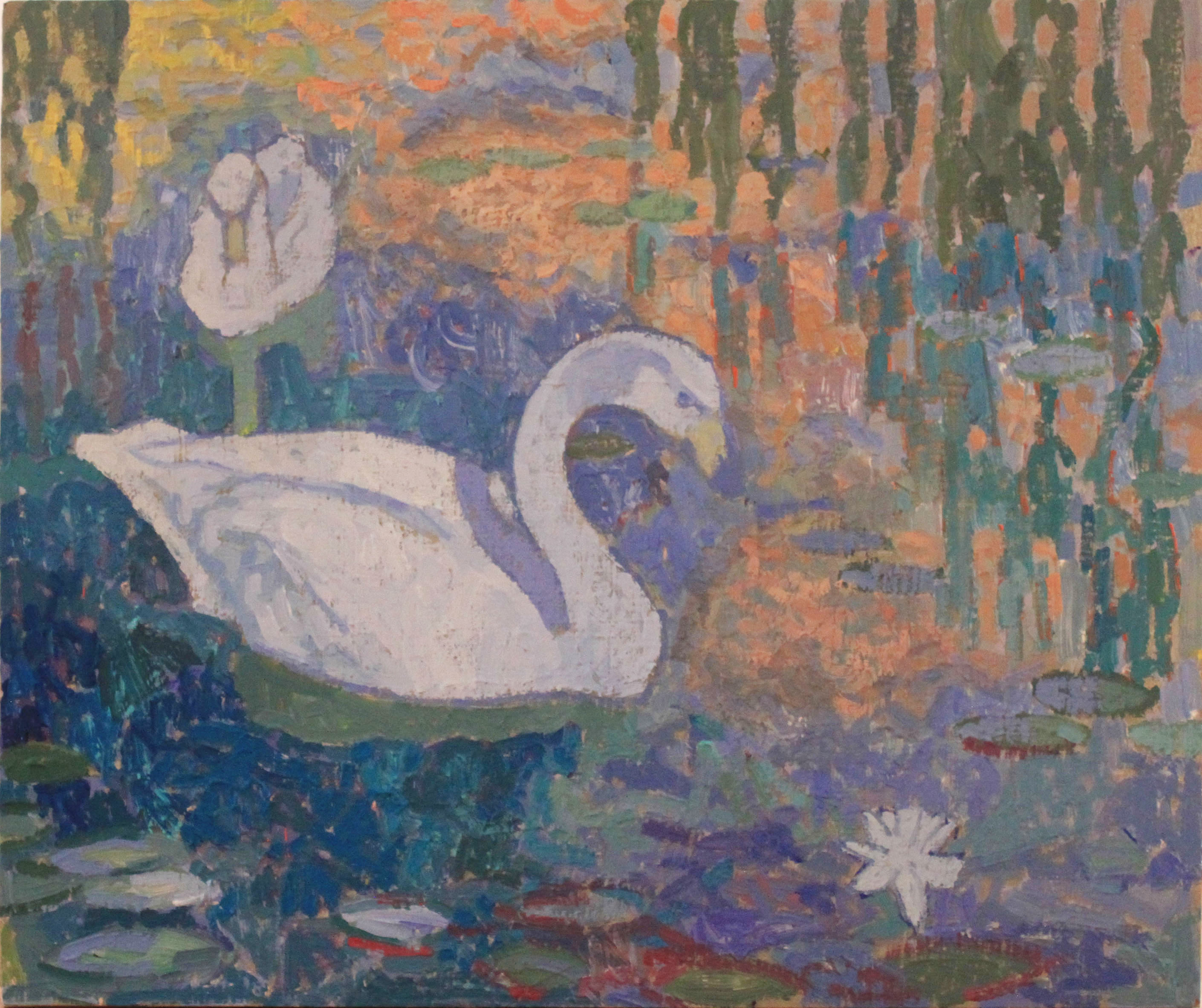 Swans, oil on wood, 10" x 12", $295