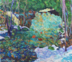 Spring Waterfall, Tender New Signs, oil on wood, 38" x 45"  $1800