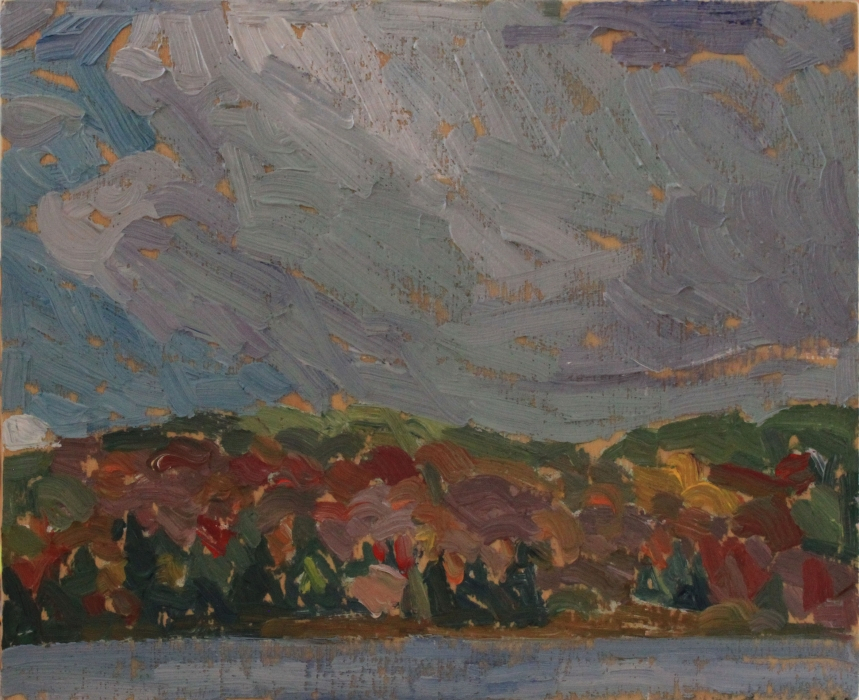 Autumn Hill, Arrowhead, oil on wood, 8" x 9.5"