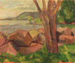 Rocks and Tree, oil on wood, 6.5" x 8", sold
